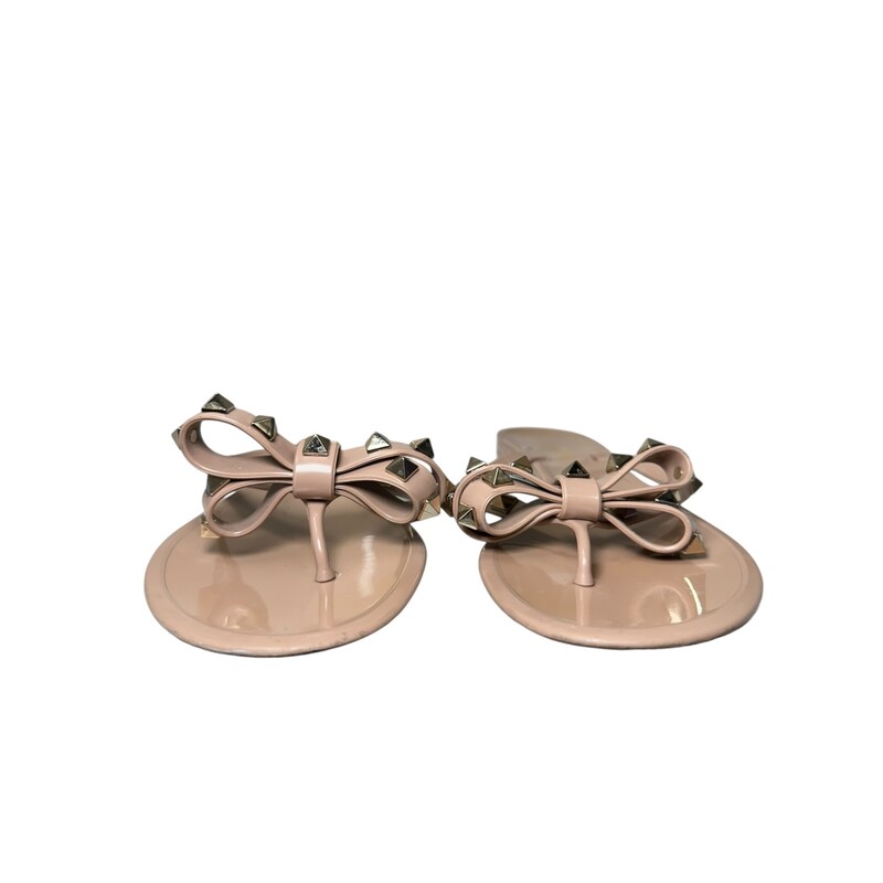 Valentino RockStud Bow Sandals<br />
 Tan<br />
 Size: 38<br />
Paint on left sandal