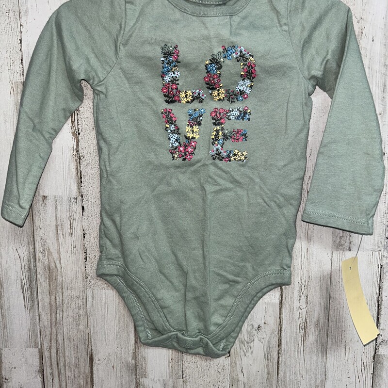 18M Sage Love Onesie, Green, Size: Girl 18-24