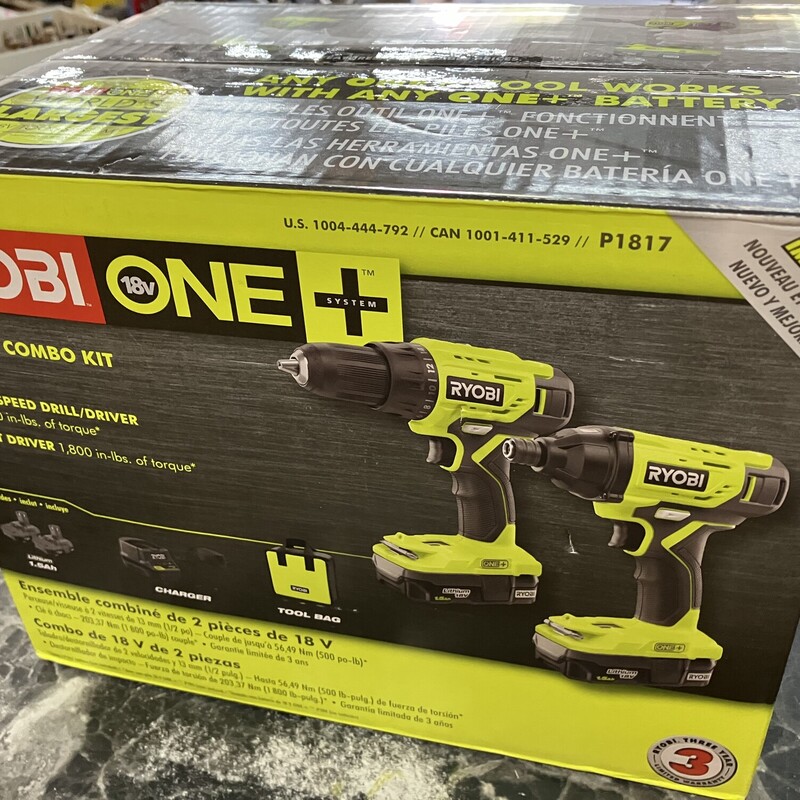 Drill/Driver, Impact Kit, Ryobi ONE+ 18V Cordless 2-Tool Combo Kit with Drill/Driver, Impact Driver, (2) 1.5 Ah Batteries, and Charger

NEW SEALED BOX