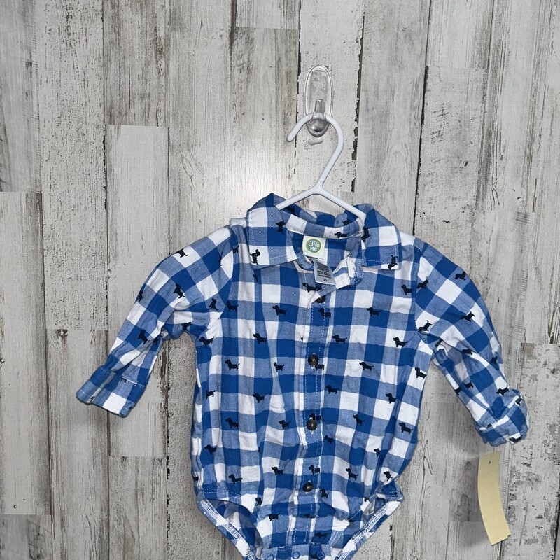 6M Blue Dog Plaid Button