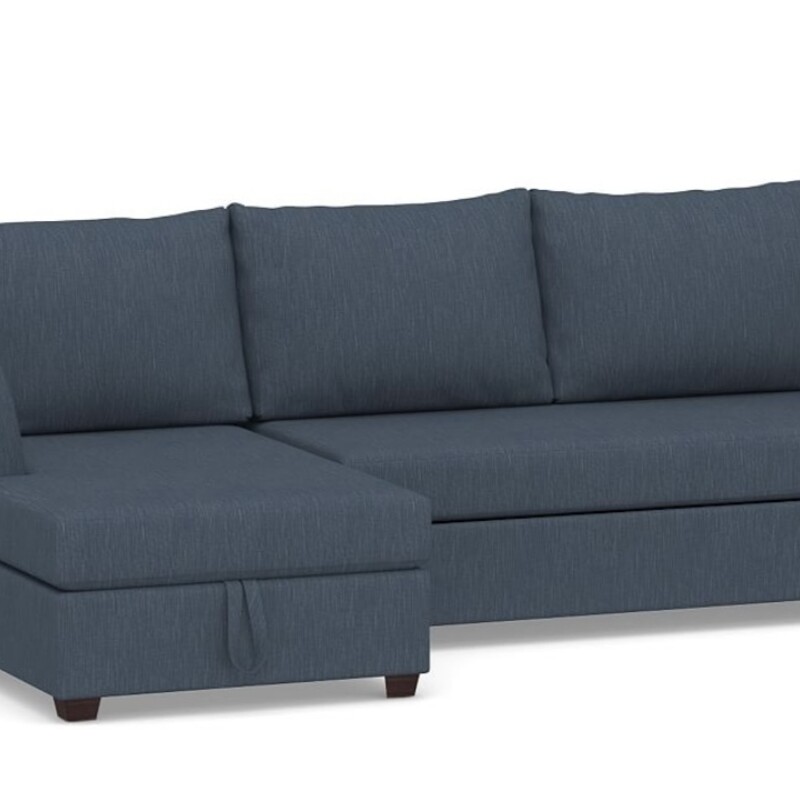 PB Celeste Sofa

Size: 97Lx63Dx34H

The subtle, soft lines of the Celeste Collection lend a gentle look; the fine craftsmanship and durable construction give it incredible strength. A streamlined silhouette is outfitted in the fabric of your choice for a sectional that will undoubtedly be your new favorite place to lounge. Taking up less room than a traditional sleeper, this one comes with an ingenious trundle mechanism that pulls the front panel out and up to create additional space for weekend guests, impromptu sleepovers or movie marathons. The chaise opens to reveal hidden storage for extra blankets, pillows and more.