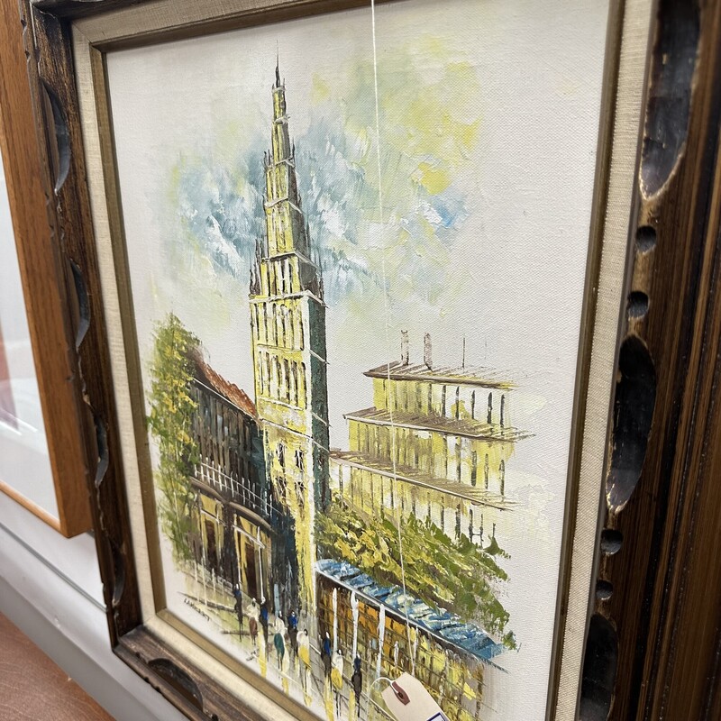 Oil On Canvas; Tower, Signed. Gold Gilt ornate Frame.
Size: 23x27