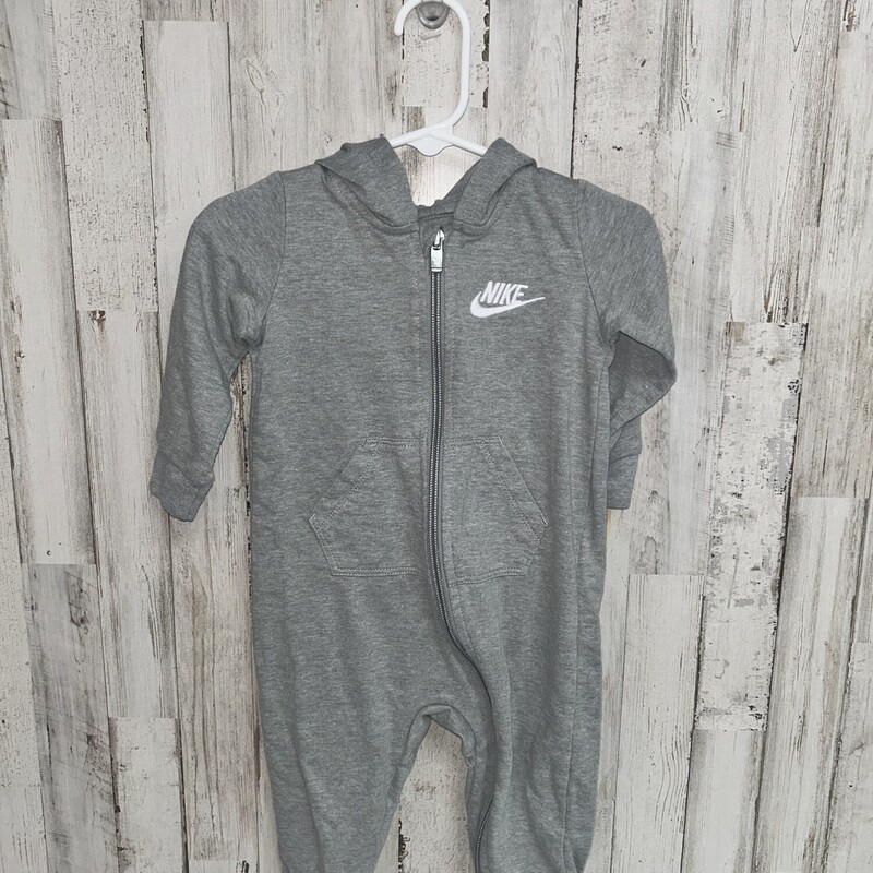 12M Grey Logo Zip Romper, Grey, Size: Boy 12-24m