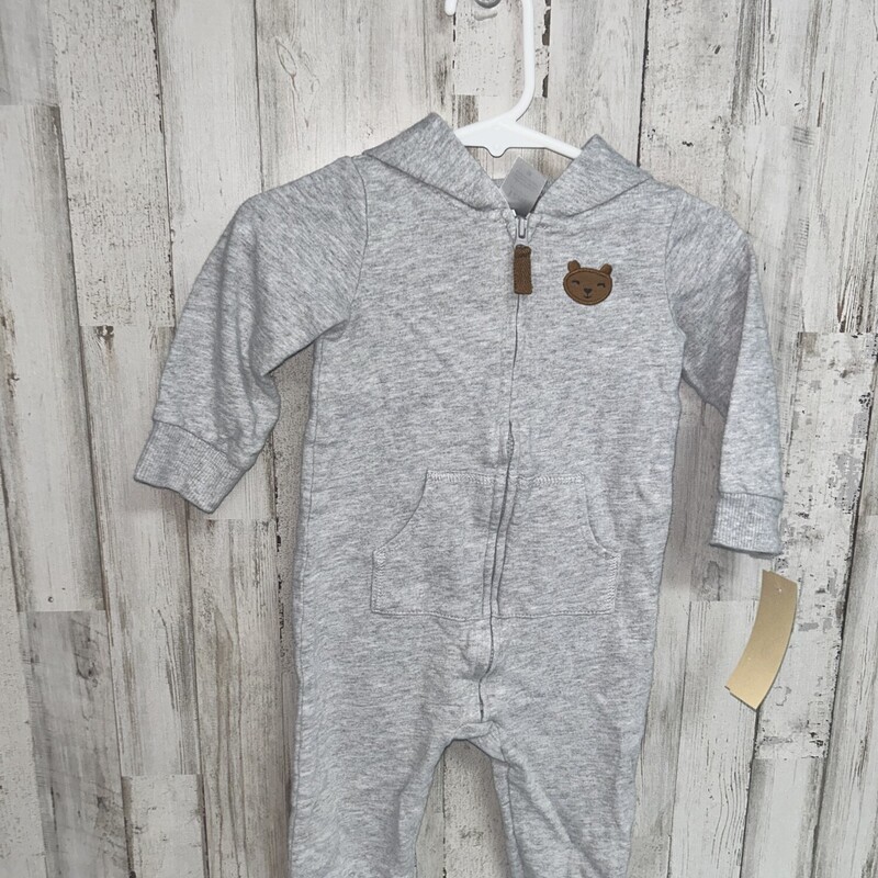 12M Grey Bear Zip Romper