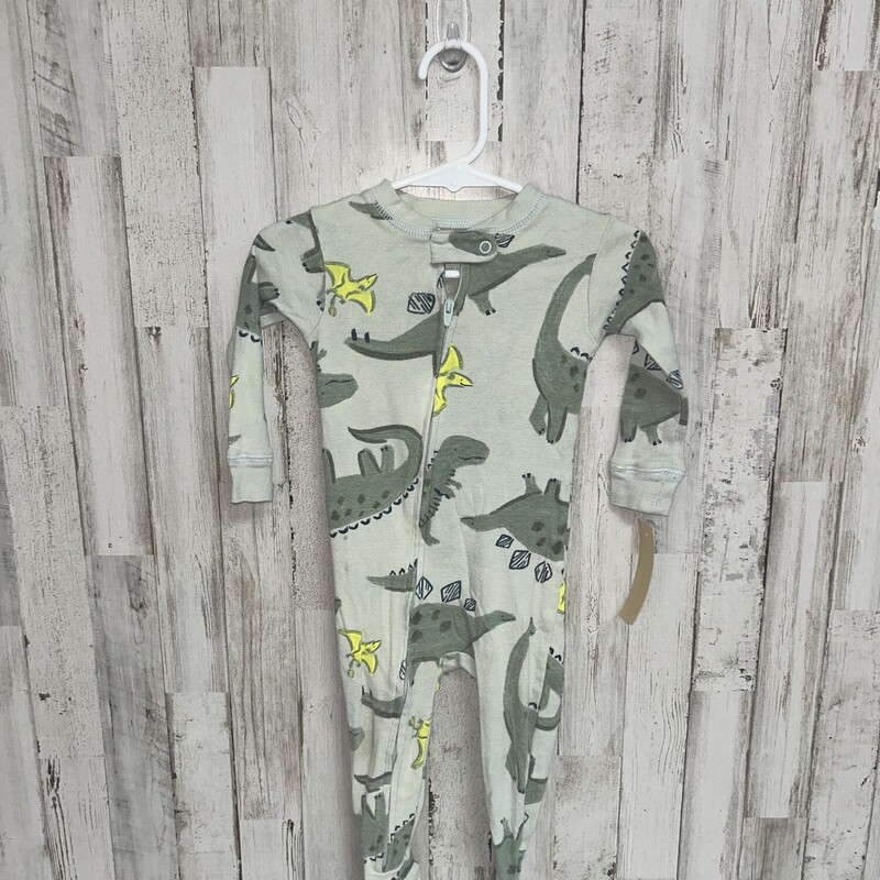 12M Green Dino Print Slee, Green, Size: Boy 12-24m