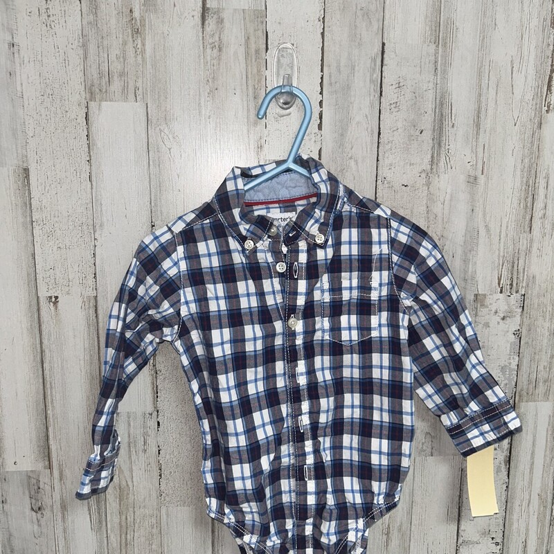 12M Blue Plaid Button Up, Blue, Size: Boy 12-24m