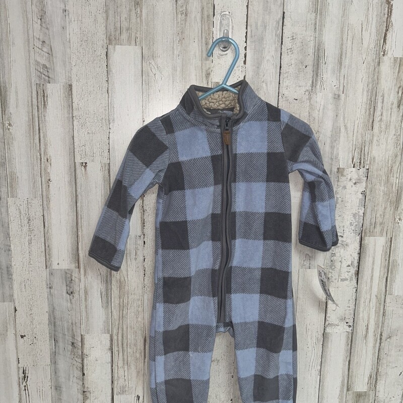 12M Blue Plaid Zip Romper, Blue, Size: Boy 12-24m