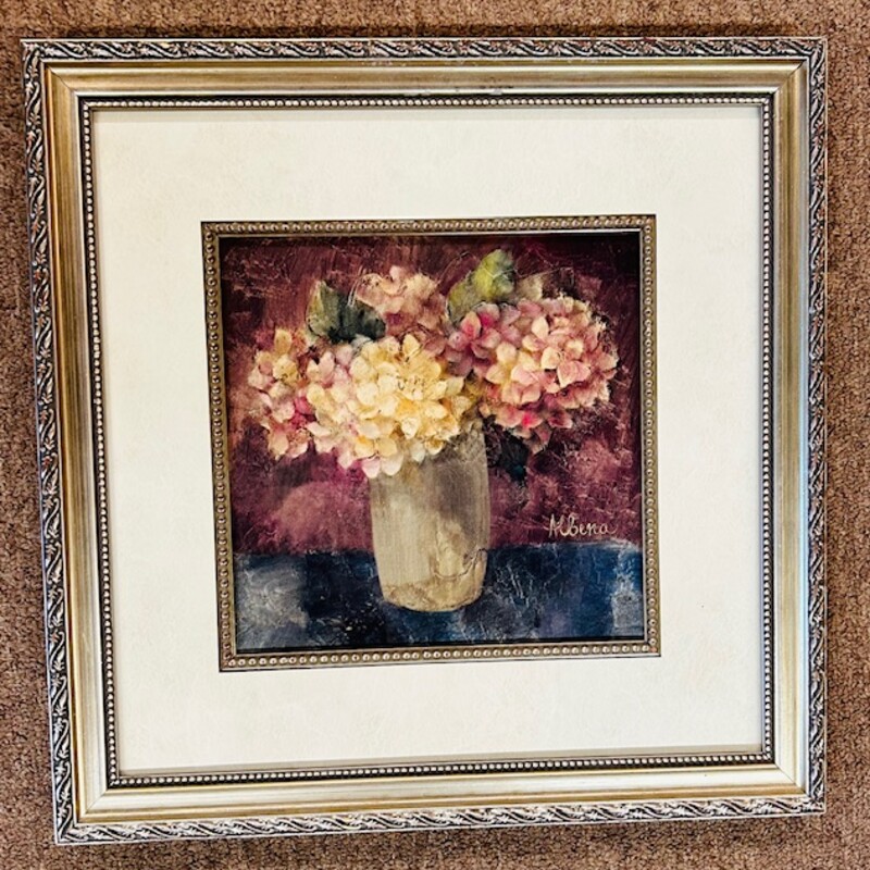 Albena Hrsitova Hydrangea Print with Ornate Frame
Silver Pink Maroon Cream
Size: 13.5 x 13.5H