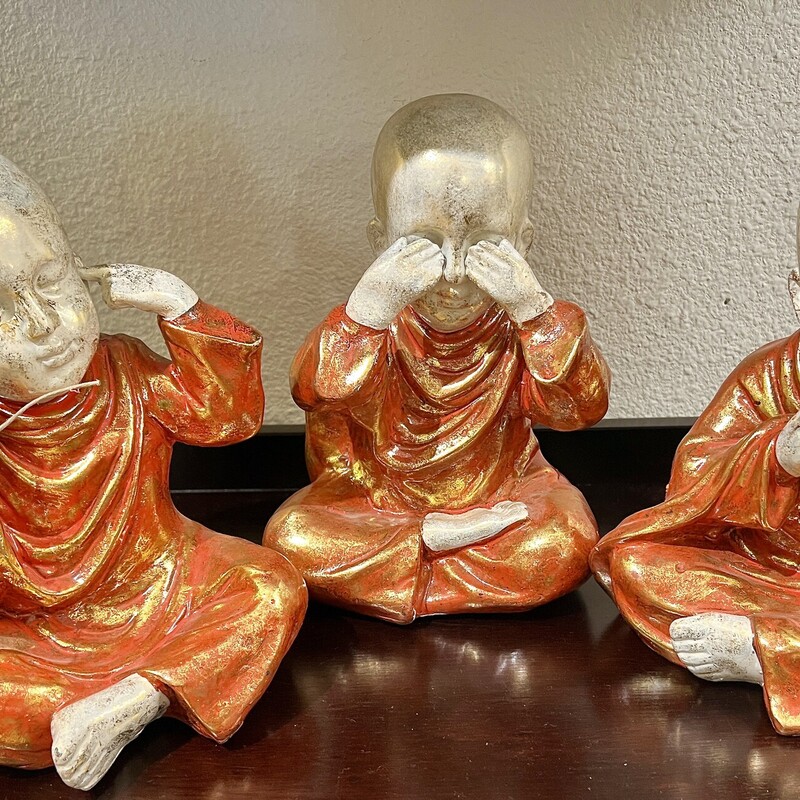 Buddhas, No Evil, etc.  Indochine, Painted, Size: Set 3