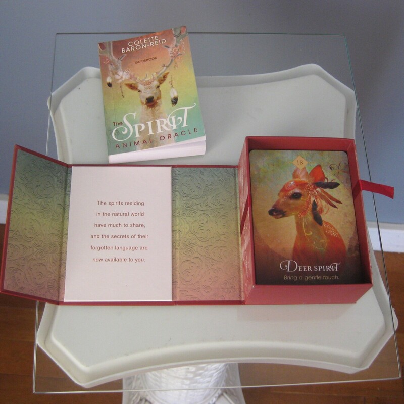 Animal Spirit Oracle Card, Pink, Size: None<br />
Deck of oracle cards, and guide book in a sturdy magnetized box.<br />
The art work in this deck is absolutely exquisite and Carol Barton Reed is a very popular card developer.<br />
<br />
This set is complete and in perfect condition, except that one edge of the box has a little ding.  you can see it in the photo of the back of the box.<br />
I only showed a sample of the cards, but they are all equally beautiful<br />
<br />
Thanks for looking!<br />
#79366