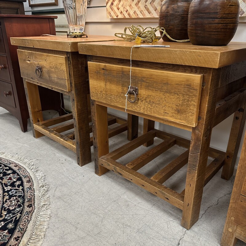 PAIR Rustic Nightstands, Wood/Pine
Size: 27x24x22