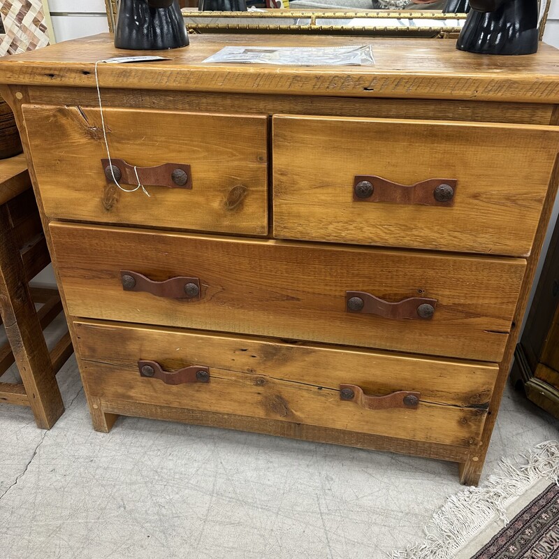 Rustic Lowboy Dresser with Leather Drawer Pulls, Wood/Pine. Retails for $940!
Size: 42x36x20