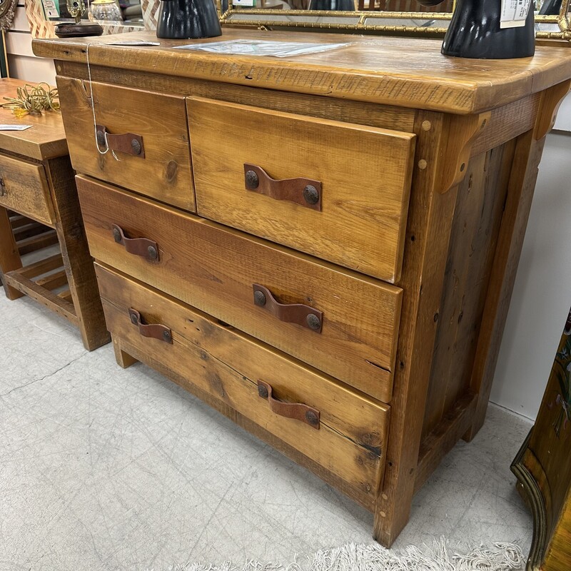 Rustic Lowboy Dresser with Leather Drawer Pulls, Wood/Pine. Retails for $940!
Size: 42x36x20