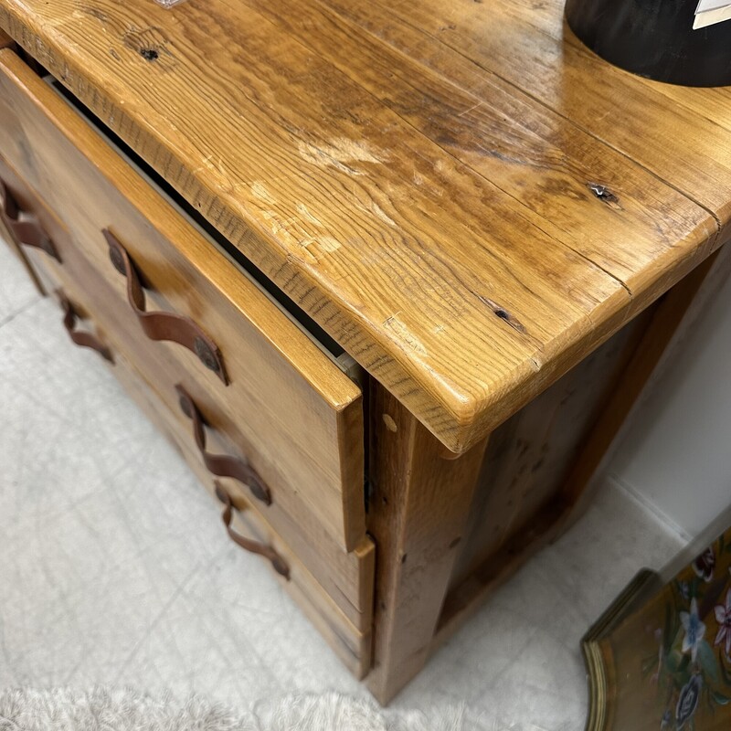 Rustic Lowboy Dresser with Leather Drawer Pulls, Wood/Pine. Retails for $940!<br />
Size: 42x36x20