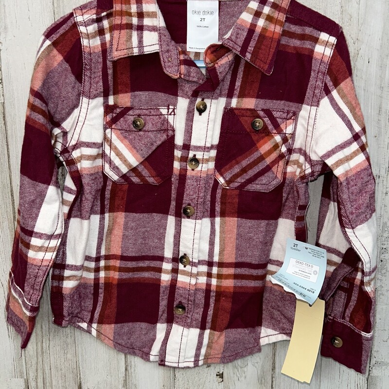 2T Red Plaid Flannel, Red, Size: Boy 2T-4T