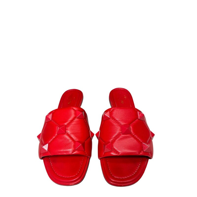 Valentino Stud Slides, Red, Size: 39
Some minor scuffs near toe