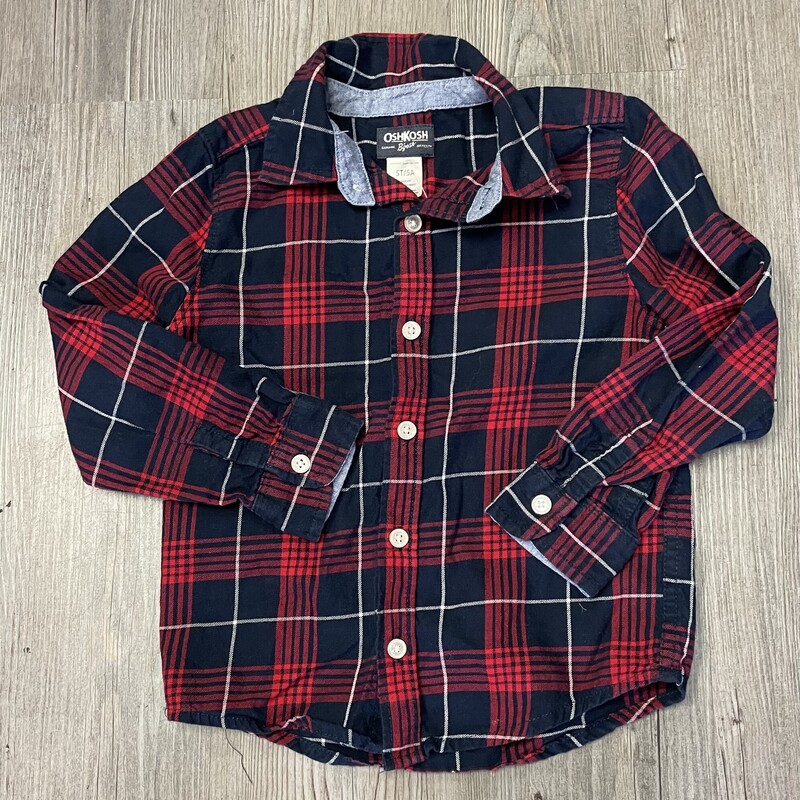 Oshkosh Shirt, Red/navy, Size: 5Y