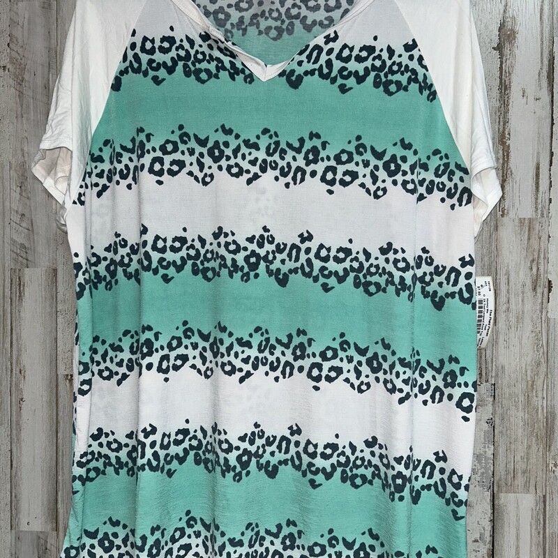 2X Teal Leopard Print Top