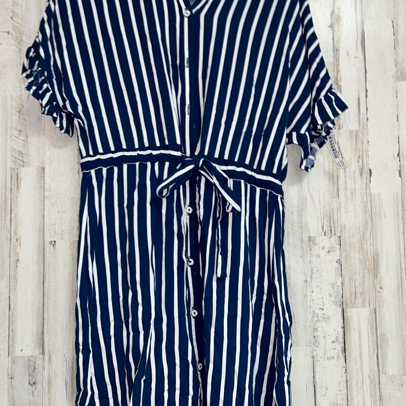 S Blue Stripe Button Dres