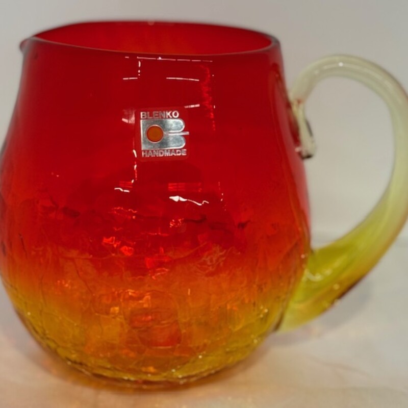 Blenko Crackled Glass Pitcher
Red Yellow
Size: 7 x 5 x 5.5H