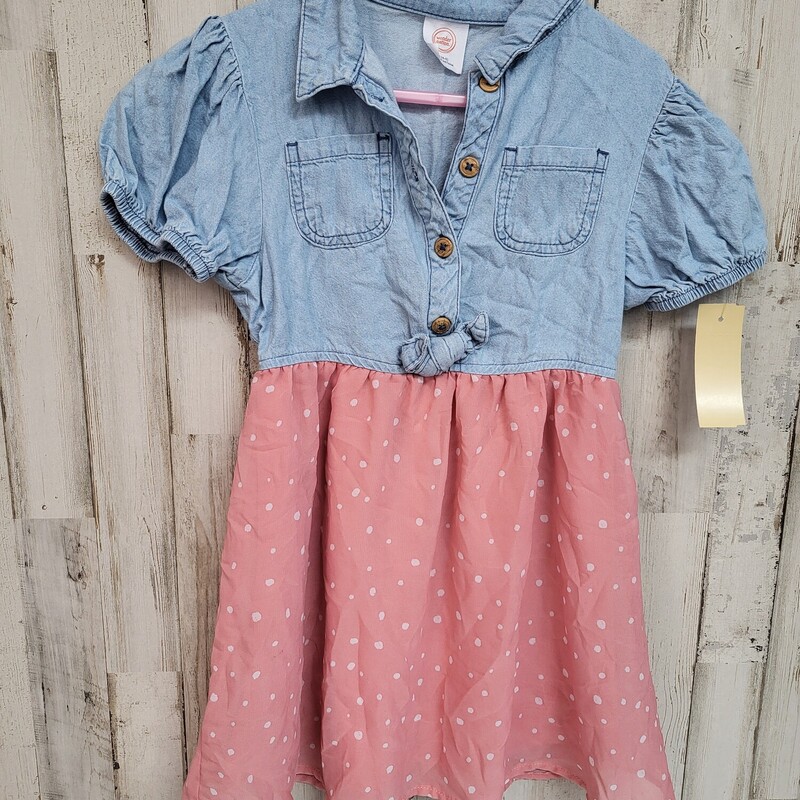 4/5 Pink Dotted Button Dr, Blue, Size: Girl 4T