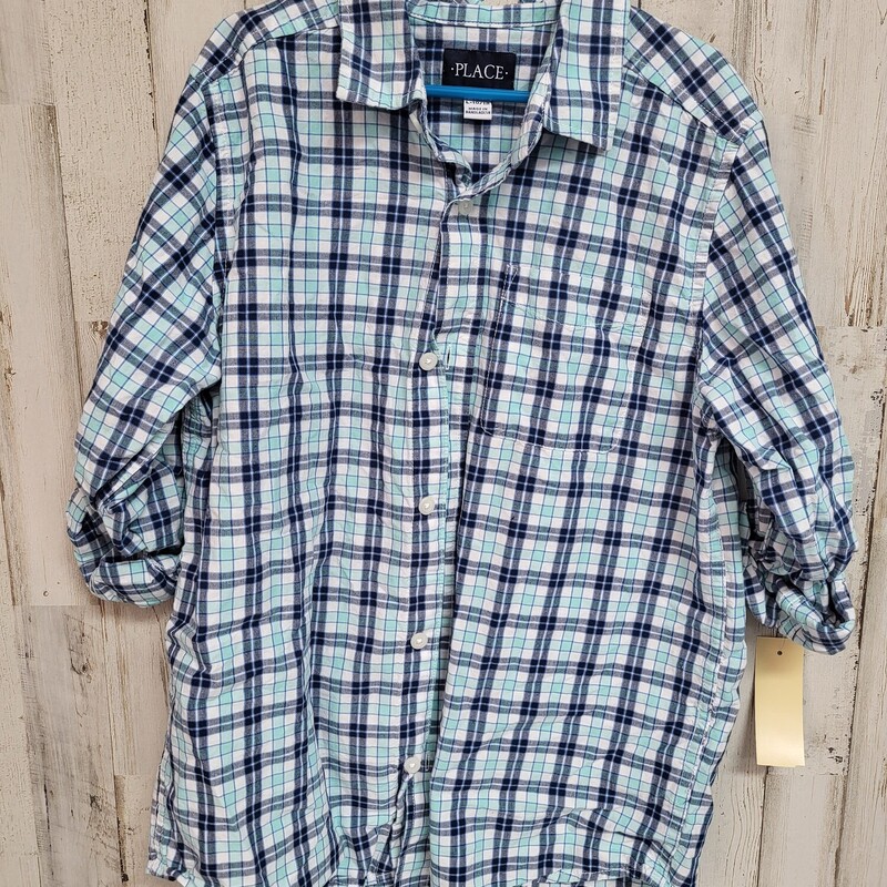 1/12 Lt Blue Plaid Button, Blue, Size: Boy 10 Up