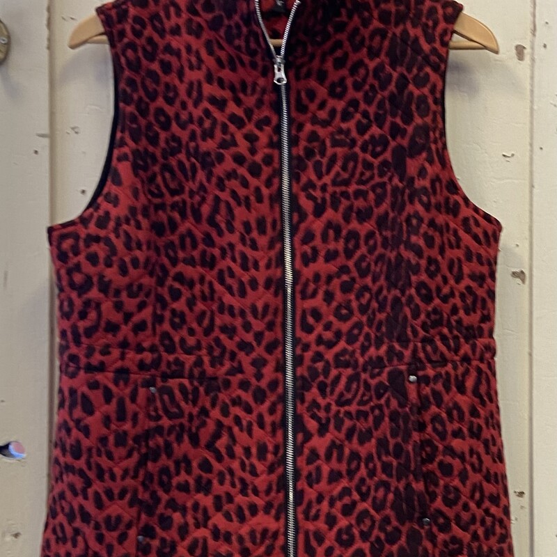 Red/blk Leop Quilt Vest