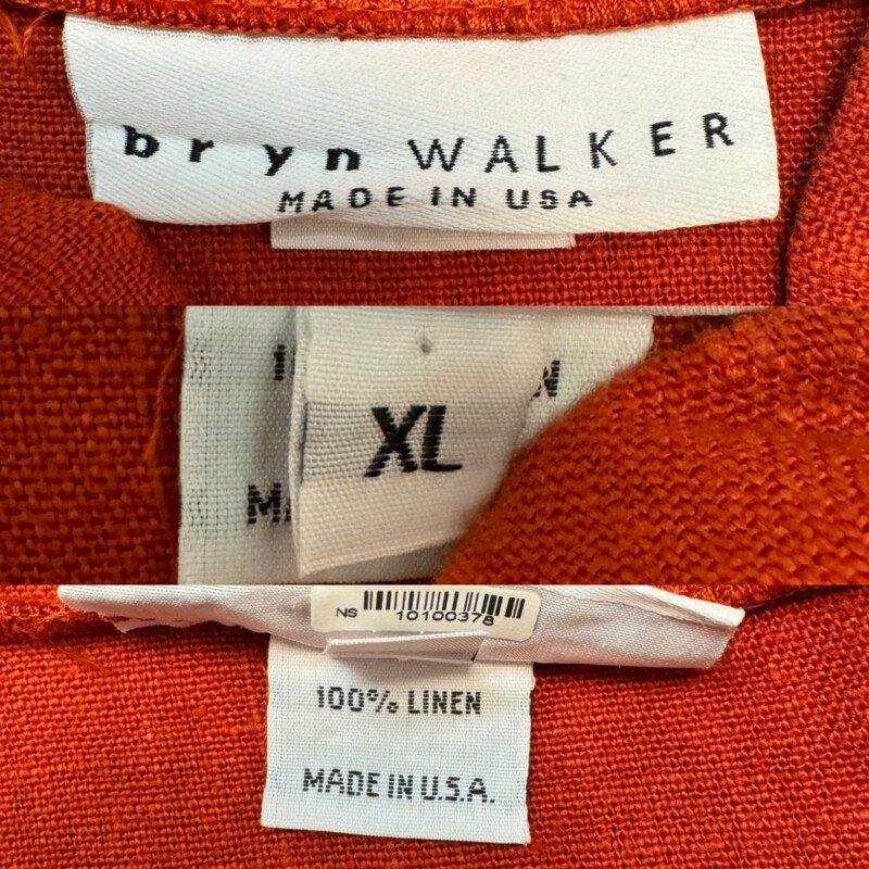 Bryn Walker Tunic Topper<br />
100% LINEN<br />
Color: Pumpkin Spice<br />
Size: XL