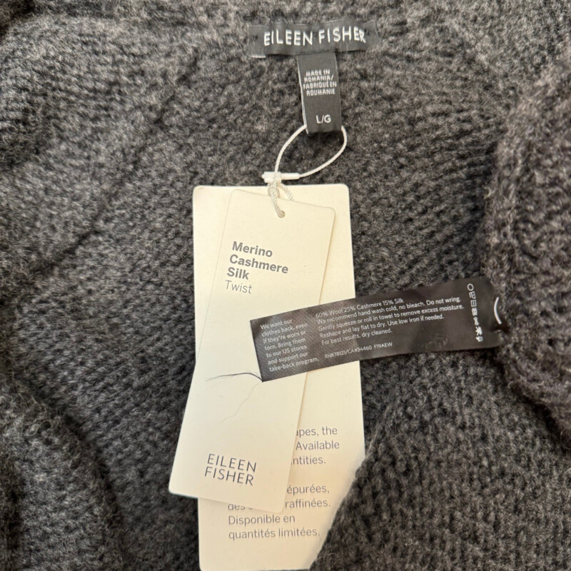 NEW Eileen Fisher Cocoon Cardigan<br />
Limited Edition<br />
60% Merino Wool 25% Cashmere 15% Silk<br />
Color: Dark Gray<br />
Size: Large<br />
Retails for $898