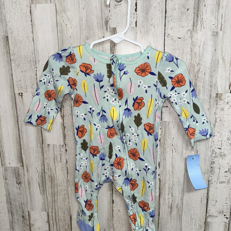 0/3M Teal Floral Sleeper, Teal, Size: Girl NB-3m