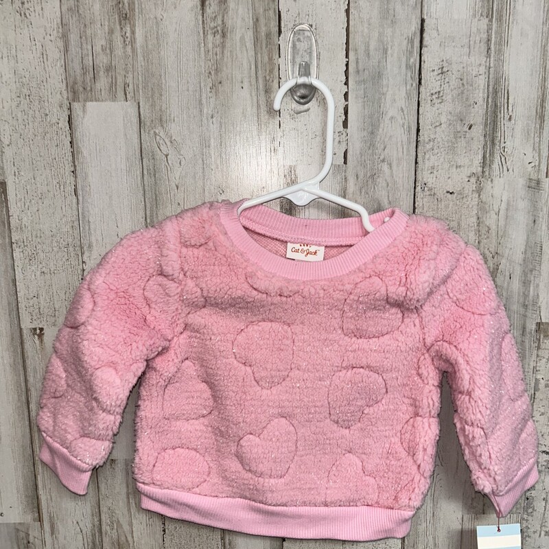 6/9M Pink Fuzzy Heart Swe, Pink, Size: Girl 6-12m