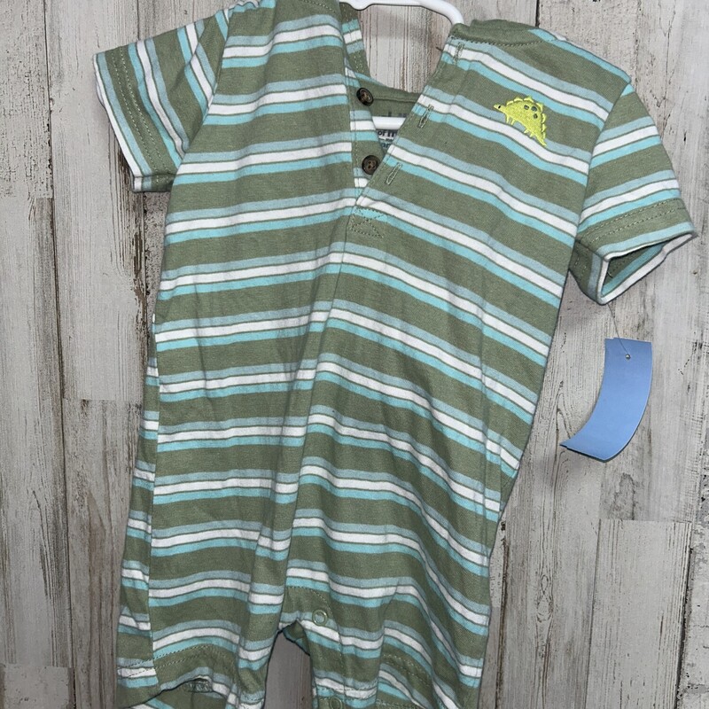 12M Green Stripe Dino Rom, Green, Size: Boy 12-24m