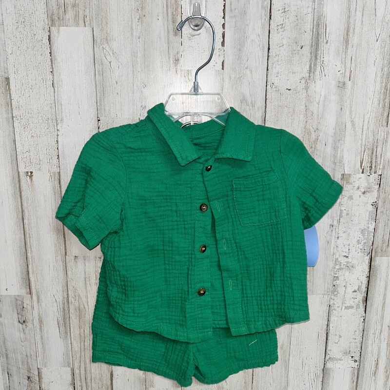 6/9M 2pc Green Muslin Set, Green, Size: Boy 0-9m