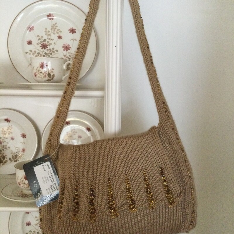 Knit Shoulder Bag With Bead Accents,
Light Brown,
Size: 13 X 10 In