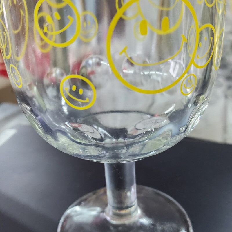 Vtg Smiley Face Glass, Clear, Size: 6 in tall Pedestal