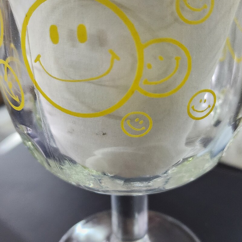 Vtg Smiley Face Glass, Clear, Size: 6 in tall Pedestal