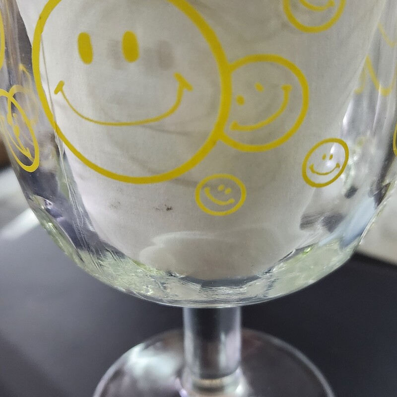 Vtg Smiley Face Glass, Clear, Size: 6 in tall Pedestal