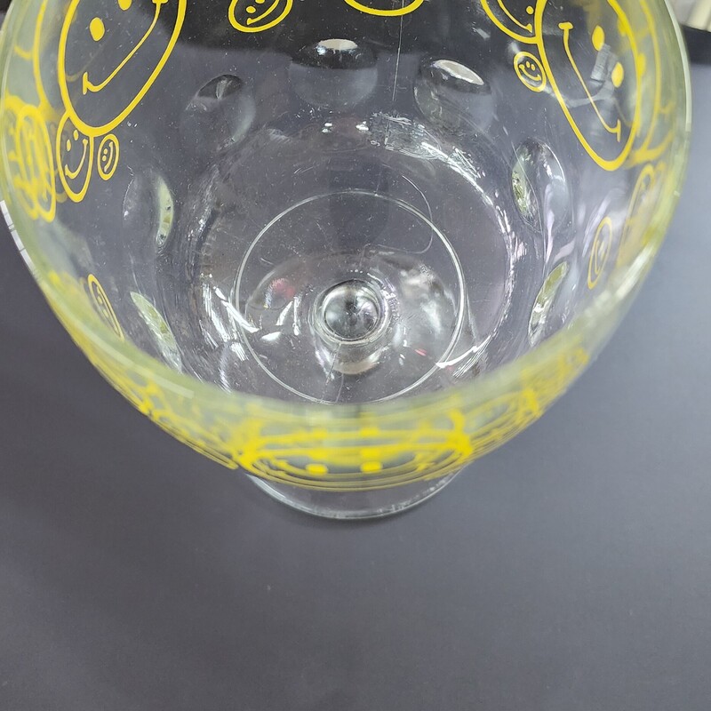 Vtg Smiley Face Glass, Clear, Size: 6 in tall Pedestal