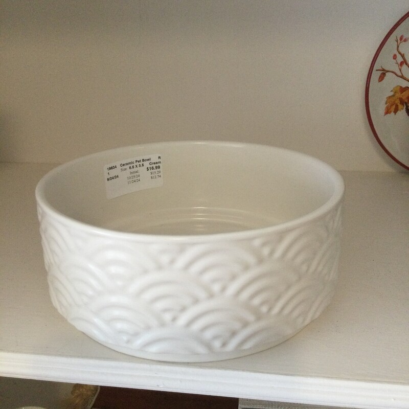 Ceramic Pet Bowl,
Cream,
Size: 8.5 X 3.5 In