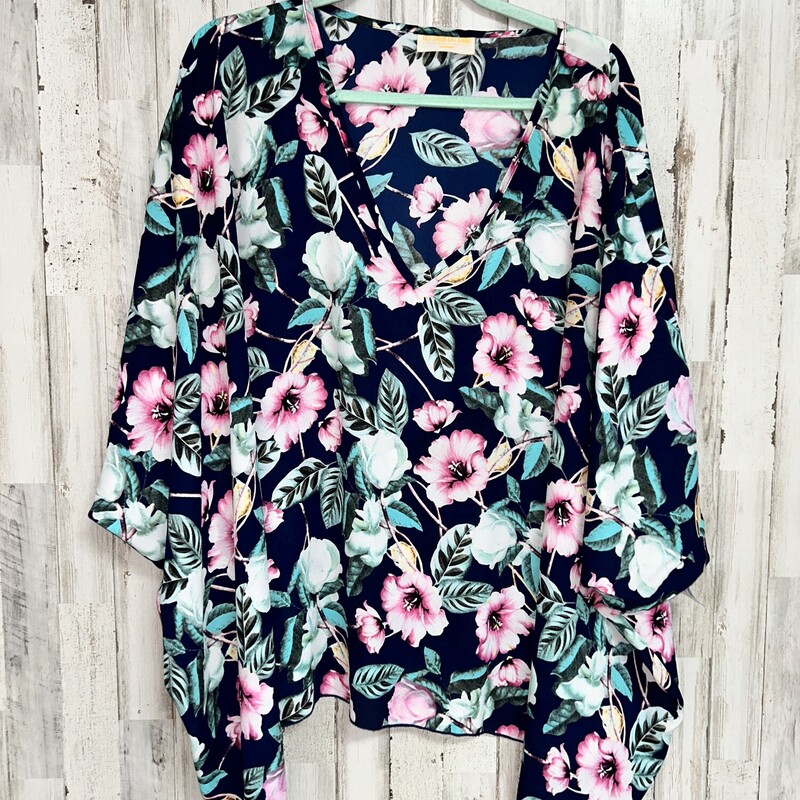 M Navy Sheer Floral Top