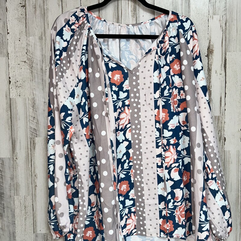 1X Blue/Tan Floral Stripe, Blue, Size: Ladies XL