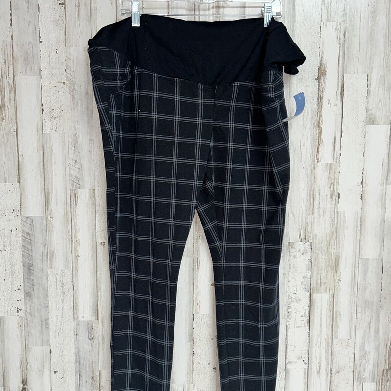 2X Black Plaid Pants, Black, Size: Maternity