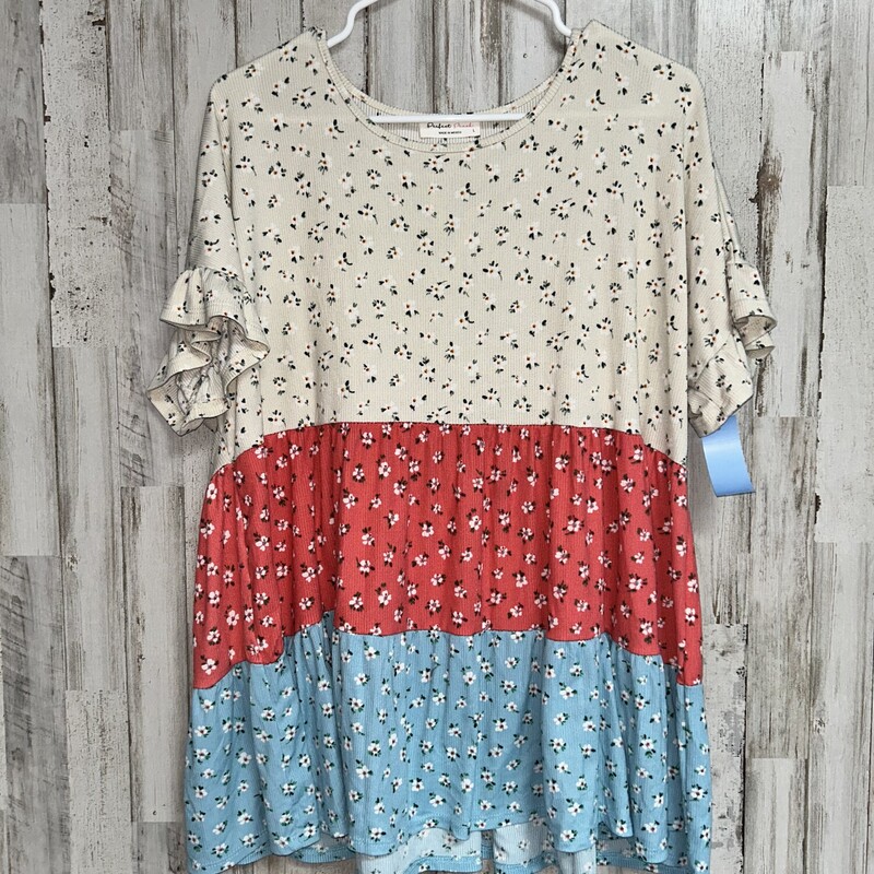 L Floral Print Tier Top