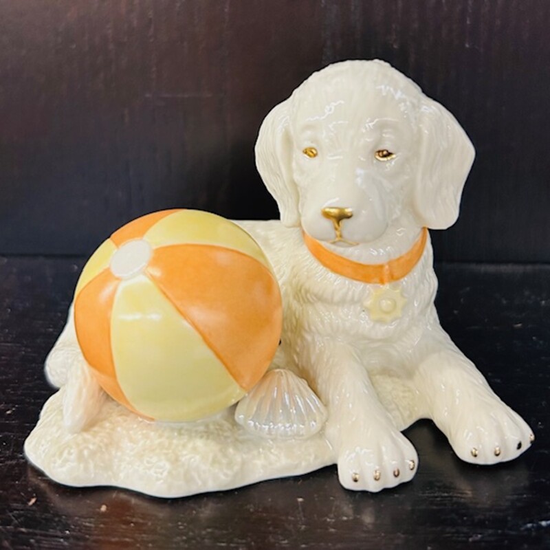 Lenox Dog With Beach Ball
White and Gold
 Size: 4x3H