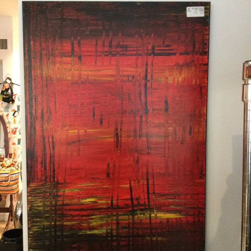 Handpainted Abstract Nathalie Van, Black/Red/yellow, Size: 24X36