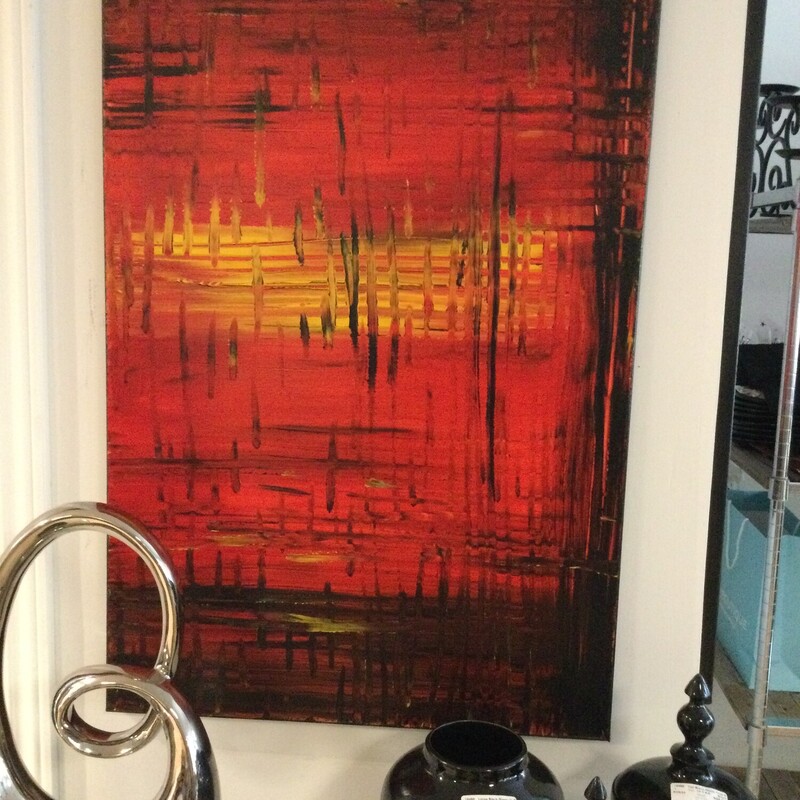 Handpainted Abstract Nathalie Van, Black/Red/yellow, Size: 24X36