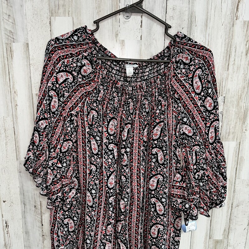 L Red Paisley Print Top