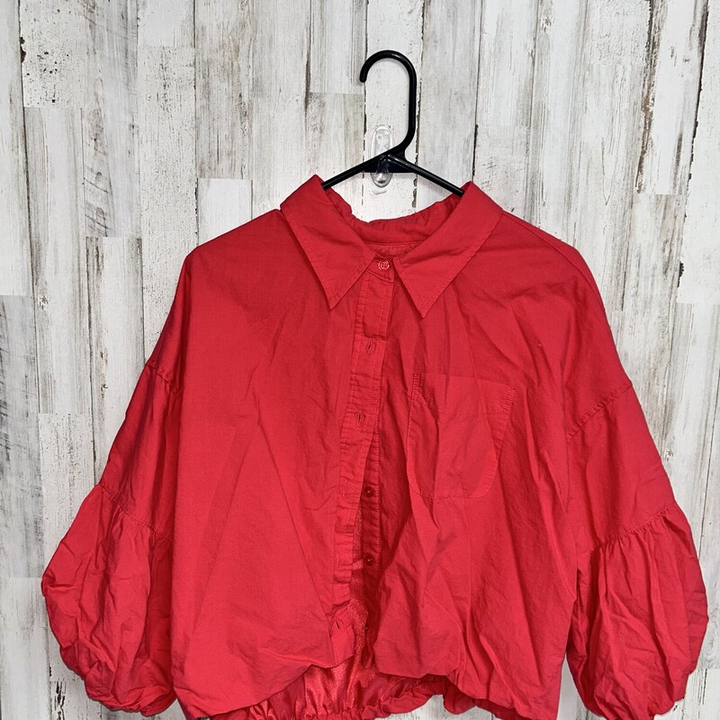 S Red Puff Button Up