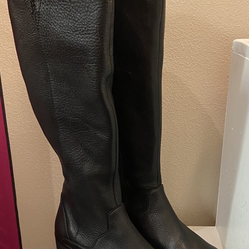 Blk Pbble Lther Tall Boot