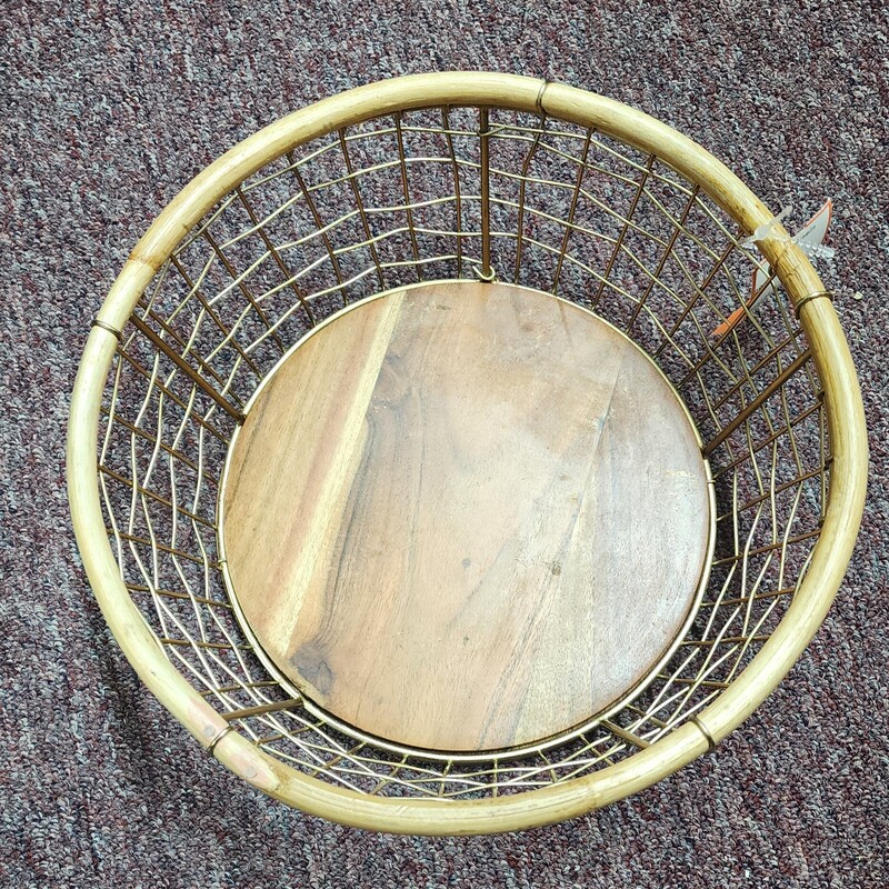 Round Wire Basket, Wood Base, Size: 10 In